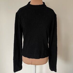 NINObrand Black Long Sleeve Stretch Jacquard Keyhole Cowl Back Top EUC Size 2